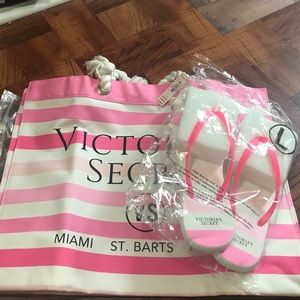 Victoria’s Secret bag and matching flip flops